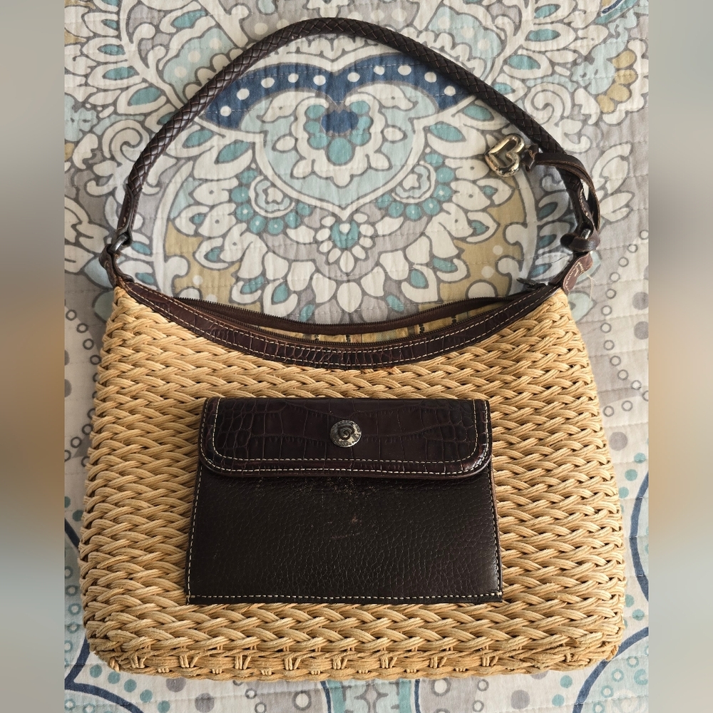 PRICE DROP! Brighton Edna Woven Straw And Leather Tan and Brown Shoulder Bag